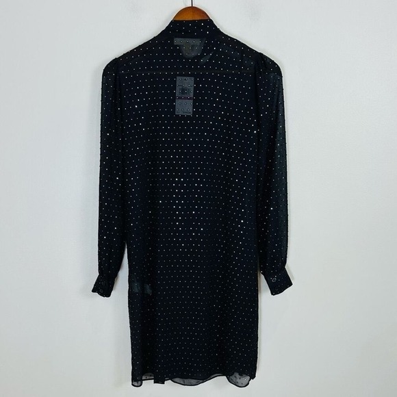 Michael Michael Kors Shirt Dress XXS Black Polka Dot Tie Neck Sheer Long Sleeve - Picture 8 of 14